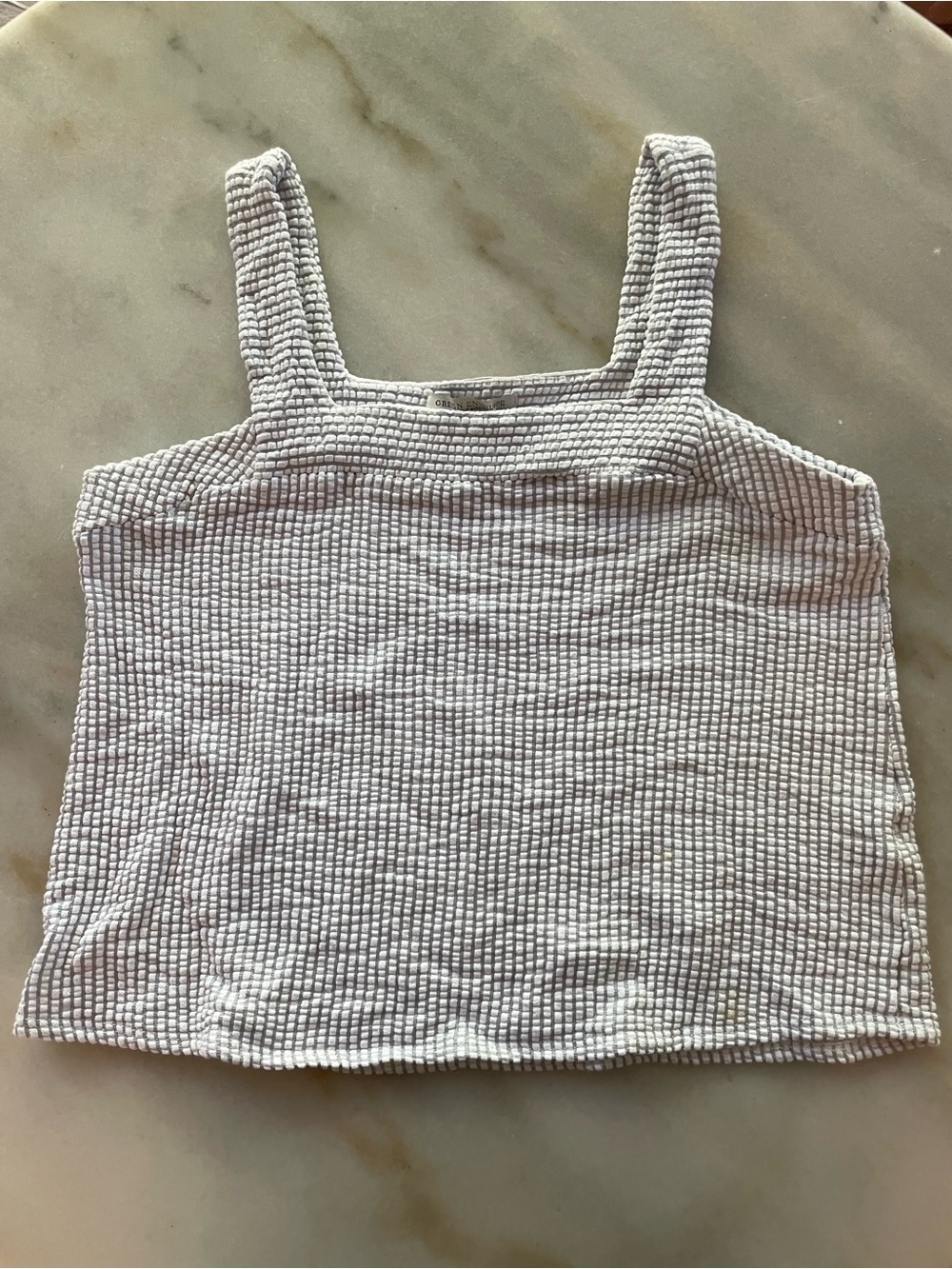 Green Envelope White Smocked Square-Neck Tank size M